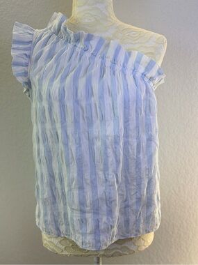 Mason’s Daughter Light Blue and White Striped One-Shoulder Ruffle Top Small